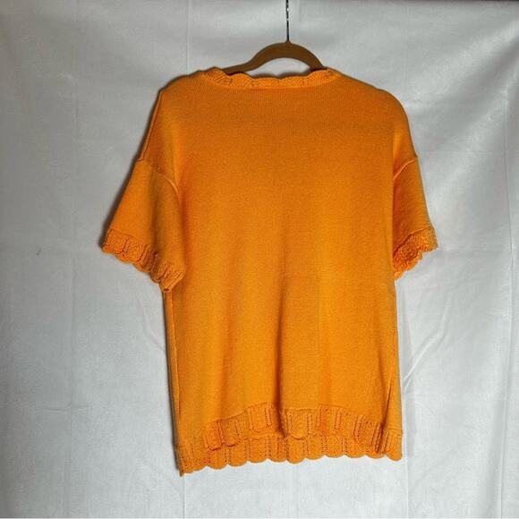 Soft Surroundings Scalloped V Neck Cotton Blend Short Sleeve Sweater Shirt Small - Picture 2 of 5